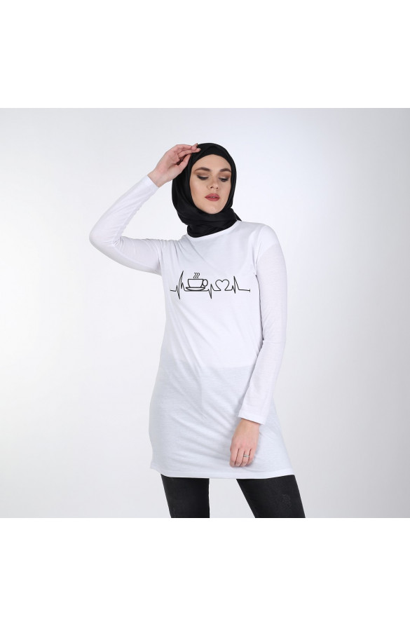BASKILI BASİC TUNİK 6004 BEYAZ